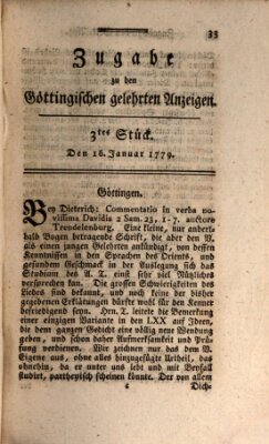 Göttingische Anzeigen von gelehrten Sachen. Zugabe (Göttingische Zeitungen von gelehrten Sachen) Samstag 16. Januar 1779