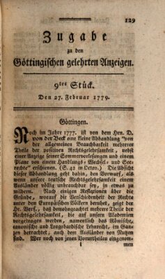 Göttingische Anzeigen von gelehrten Sachen. Zugabe (Göttingische Zeitungen von gelehrten Sachen) Samstag 27. Februar 1779