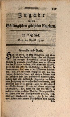 Göttingische Anzeigen von gelehrten Sachen. Zugabe (Göttingische Zeitungen von gelehrten Sachen) Samstag 24. April 1779