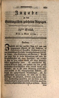 Göttingische Anzeigen von gelehrten Sachen. Zugabe (Göttingische Zeitungen von gelehrten Sachen) Samstag 8. Mai 1779