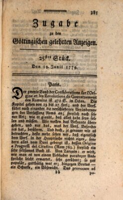 Göttingische Anzeigen von gelehrten Sachen. Zugabe (Göttingische Zeitungen von gelehrten Sachen) Samstag 19. Juni 1779