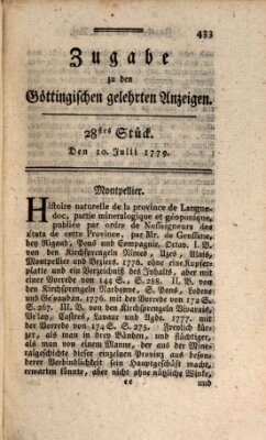 Göttingische Anzeigen von gelehrten Sachen. Zugabe (Göttingische Zeitungen von gelehrten Sachen) Samstag 10. Juli 1779