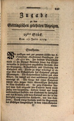 Göttingische Anzeigen von gelehrten Sachen. Zugabe (Göttingische Zeitungen von gelehrten Sachen) Samstag 17. Juli 1779