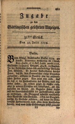 Göttingische Anzeigen von gelehrten Sachen. Zugabe (Göttingische Zeitungen von gelehrten Sachen) Samstag 31. Juli 1779