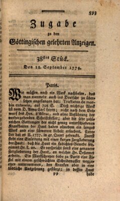 Göttingische Anzeigen von gelehrten Sachen. Zugabe (Göttingische Zeitungen von gelehrten Sachen) Samstag 18. September 1779