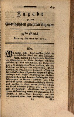 Göttingische Anzeigen von gelehrten Sachen. Zugabe (Göttingische Zeitungen von gelehrten Sachen) Samstag 25. September 1779