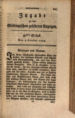 Göttingische Anzeigen von gelehrten Sachen. Zugabe (Göttingische Zeitungen von gelehrten Sachen) Samstag 2. Oktober 1779