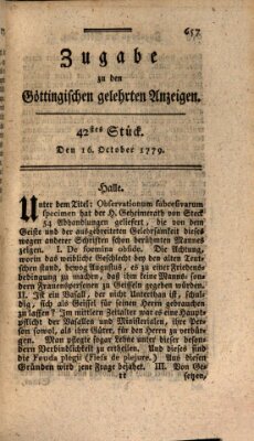 Göttingische Anzeigen von gelehrten Sachen. Zugabe (Göttingische Zeitungen von gelehrten Sachen) Samstag 16. Oktober 1779