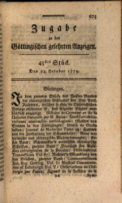 Göttingische Anzeigen von gelehrten Sachen. Zugabe (Göttingische Zeitungen von gelehrten Sachen) Samstag 23. Oktober 1779