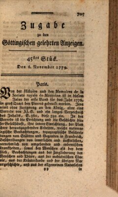 Göttingische Anzeigen von gelehrten Sachen. Zugabe (Göttingische Zeitungen von gelehrten Sachen) Samstag 6. November 1779