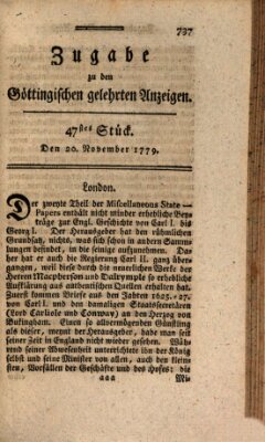 Göttingische Anzeigen von gelehrten Sachen. Zugabe (Göttingische Zeitungen von gelehrten Sachen) Samstag 20. November 1779