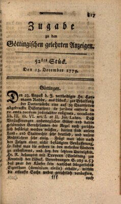 Göttingische Anzeigen von gelehrten Sachen. Zugabe (Göttingische Zeitungen von gelehrten Sachen) Samstag 25. Dezember 1779