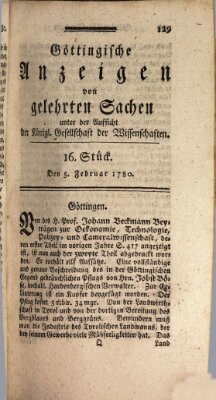 Göttingische Anzeigen von gelehrten Sachen (Göttingische Zeitungen von gelehrten Sachen) Samstag 5. Februar 1780