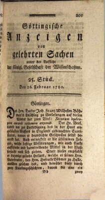 Göttingische Anzeigen von gelehrten Sachen (Göttingische Zeitungen von gelehrten Sachen) Samstag 26. Februar 1780