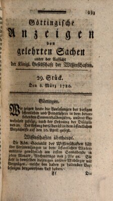 Göttingische Anzeigen von gelehrten Sachen (Göttingische Zeitungen von gelehrten Sachen) Montag 6. März 1780