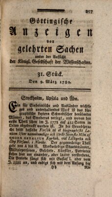 Göttingische Anzeigen von gelehrten Sachen (Göttingische Zeitungen von gelehrten Sachen) Donnerstag 9. März 1780