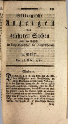 Göttingische Anzeigen von gelehrten Sachen (Göttingische Zeitungen von gelehrten Sachen) Donnerstag 16. März 1780