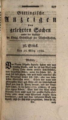 Göttingische Anzeigen von gelehrten Sachen (Göttingische Zeitungen von gelehrten Sachen) Montag 20. März 1780