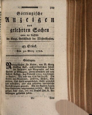 Göttingische Anzeigen von gelehrten Sachen (Göttingische Zeitungen von gelehrten Sachen) Donnerstag 30. März 1780