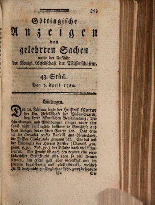 Göttingische Anzeigen von gelehrten Sachen (Göttingische Zeitungen von gelehrten Sachen) Donnerstag 6. April 1780