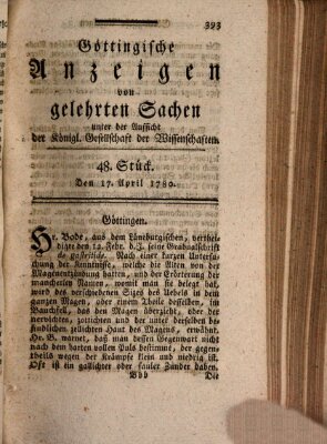 Göttingische Anzeigen von gelehrten Sachen (Göttingische Zeitungen von gelehrten Sachen) Montag 17. April 1780