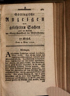 Göttingische Anzeigen von gelehrten Sachen (Göttingische Zeitungen von gelehrten Sachen) Montag 8. Mai 1780