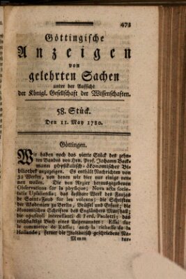 Göttingische Anzeigen von gelehrten Sachen (Göttingische Zeitungen von gelehrten Sachen) Donnerstag 11. Mai 1780