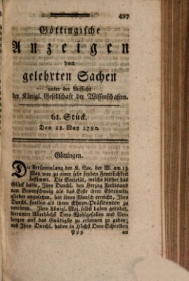 Göttingische Anzeigen von gelehrten Sachen (Göttingische Zeitungen von gelehrten Sachen) Donnerstag 18. Mai 1780