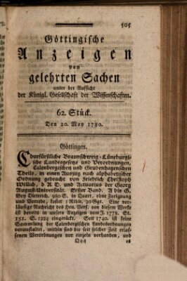 Göttingische Anzeigen von gelehrten Sachen (Göttingische Zeitungen von gelehrten Sachen) Samstag 20. Mai 1780