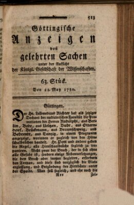 Göttingische Anzeigen von gelehrten Sachen (Göttingische Zeitungen von gelehrten Sachen) Montag 22. Mai 1780