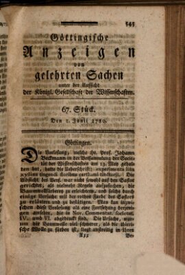 Göttingische Anzeigen von gelehrten Sachen (Göttingische Zeitungen von gelehrten Sachen) Donnerstag 1. Juni 1780