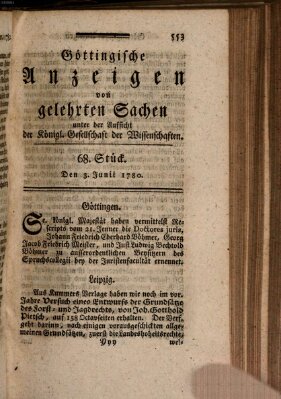 Göttingische Anzeigen von gelehrten Sachen (Göttingische Zeitungen von gelehrten Sachen) Samstag 3. Juni 1780