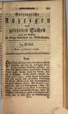 Göttingische Anzeigen von gelehrten Sachen (Göttingische Zeitungen von gelehrten Sachen) Samstag 17. Juni 1780