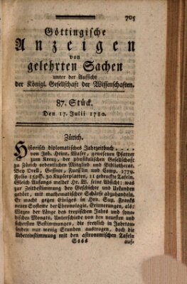 Göttingische Anzeigen von gelehrten Sachen (Göttingische Zeitungen von gelehrten Sachen) Montag 17. Juli 1780