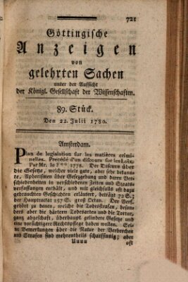 Göttingische Anzeigen von gelehrten Sachen (Göttingische Zeitungen von gelehrten Sachen) Samstag 22. Juli 1780