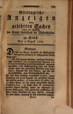 Göttingische Anzeigen von gelehrten Sachen (Göttingische Zeitungen von gelehrten Sachen) Samstag 5. August 1780