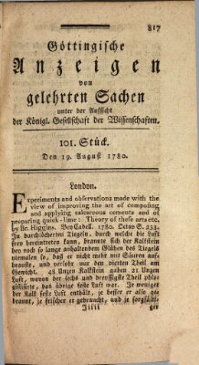 Göttingische Anzeigen von gelehrten Sachen (Göttingische Zeitungen von gelehrten Sachen) Samstag 19. August 1780