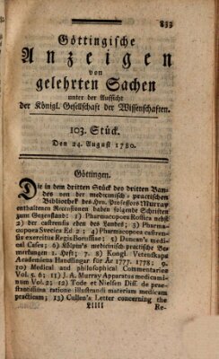 Göttingische Anzeigen von gelehrten Sachen (Göttingische Zeitungen von gelehrten Sachen) Donnerstag 24. August 1780