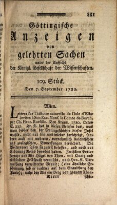 Göttingische Anzeigen von gelehrten Sachen (Göttingische Zeitungen von gelehrten Sachen) Donnerstag 7. September 1780