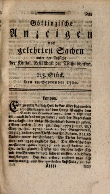 Göttingische Anzeigen von gelehrten Sachen (Göttingische Zeitungen von gelehrten Sachen) Montag 18. September 1780