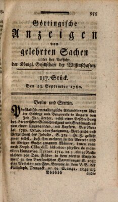 Göttingische Anzeigen von gelehrten Sachen (Göttingische Zeitungen von gelehrten Sachen) Samstag 23. September 1780