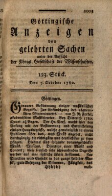 Göttingische Anzeigen von gelehrten Sachen (Göttingische Zeitungen von gelehrten Sachen) Samstag 7. Oktober 1780