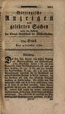 Göttingische Anzeigen von gelehrten Sachen (Göttingische Zeitungen von gelehrten Sachen) Montag 9. Oktober 1780