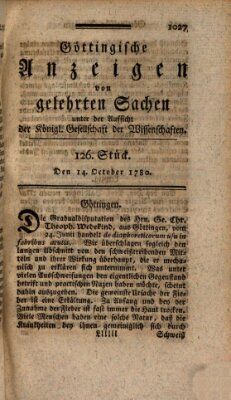 Göttingische Anzeigen von gelehrten Sachen (Göttingische Zeitungen von gelehrten Sachen) Samstag 14. Oktober 1780