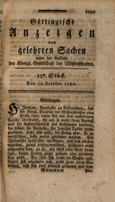 Göttingische Anzeigen von gelehrten Sachen (Göttingische Zeitungen von gelehrten Sachen) Montag 16. Oktober 1780