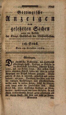 Göttingische Anzeigen von gelehrten Sachen (Göttingische Zeitungen von gelehrten Sachen) Donnerstag 19. Oktober 1780