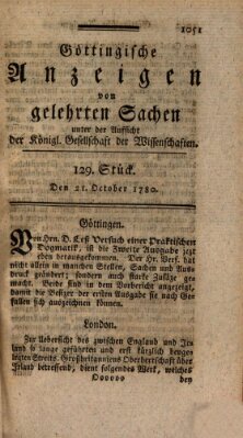 Göttingische Anzeigen von gelehrten Sachen (Göttingische Zeitungen von gelehrten Sachen) Samstag 21. Oktober 1780