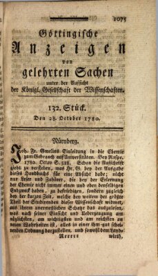 Göttingische Anzeigen von gelehrten Sachen (Göttingische Zeitungen von gelehrten Sachen) Samstag 28. Oktober 1780