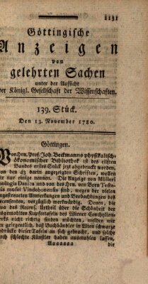 Göttingische Anzeigen von gelehrten Sachen (Göttingische Zeitungen von gelehrten Sachen) Montag 13. November 1780