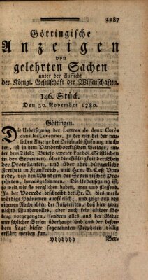 Göttingische Anzeigen von gelehrten Sachen (Göttingische Zeitungen von gelehrten Sachen) Donnerstag 30. November 1780